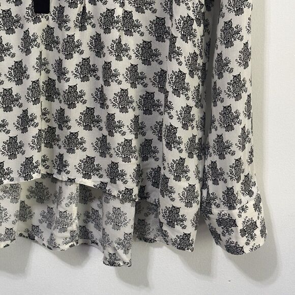 Anthropologie Vanessa Virginia Blouse 4 Owl Print V Neck Thin High Low Hem Boho - Picture 2 of 12